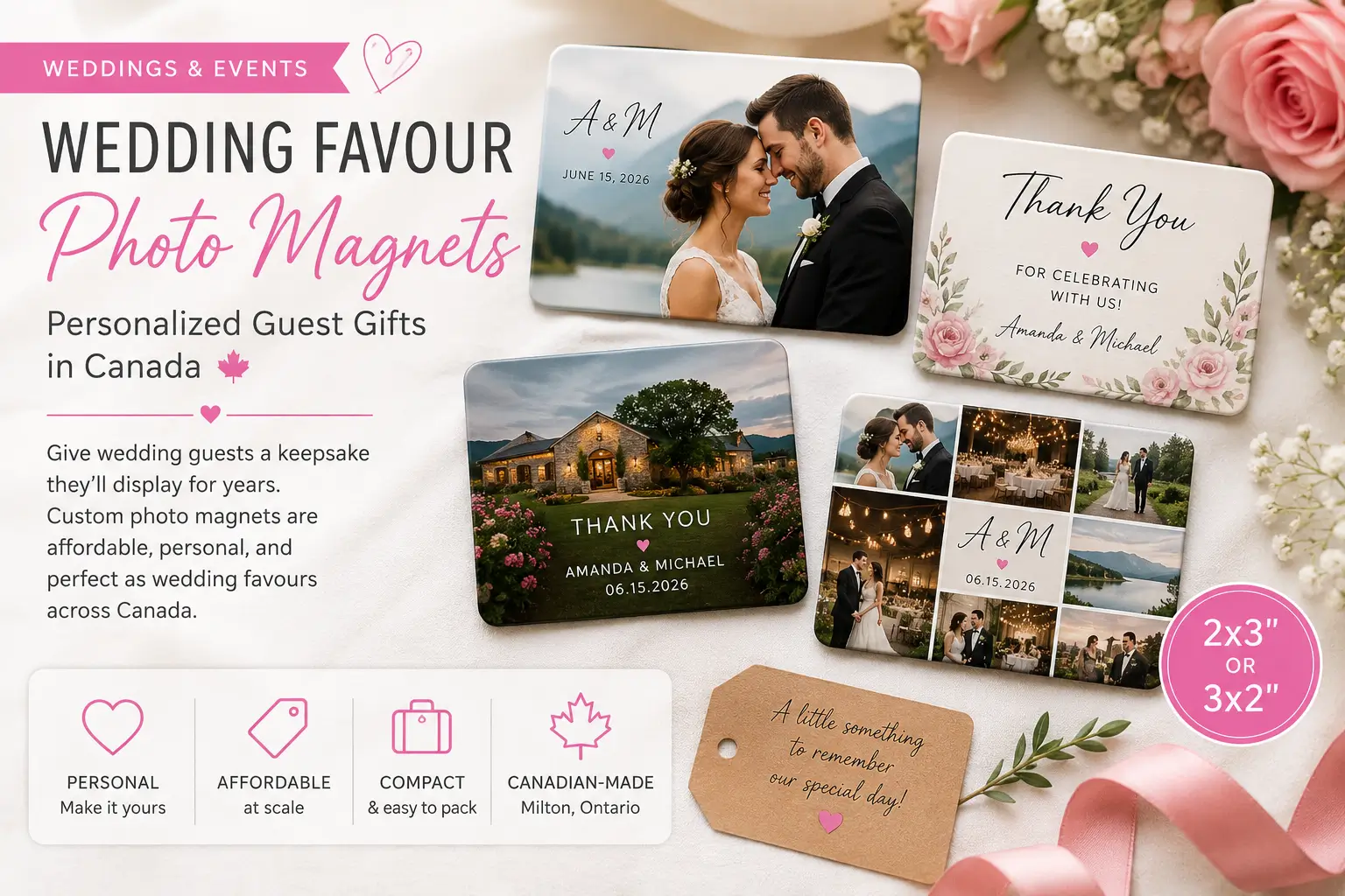 Wedding guest photos printed as 2×3 favour magnets